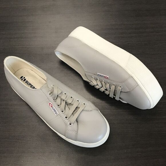 Superga Gray Leather Casual Lace Up White Soles Platform Sneaker Shoes Women 10 - Picture 12 of 12